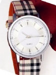 Fashion alloy watch with grid pattern PU strap