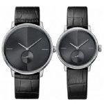 Simple design lover watch with black dial and leather strap