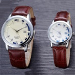 Silver alloy case with brown strap lover watch