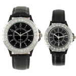 Lover watch with big stone on case PU strap watch