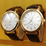 Gold case brown leather strap watch lover watch