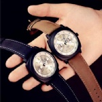 Fashion leather watch with black case for men