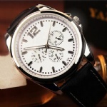 Quartz watch fashion leather watch with black pu strap