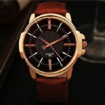 Quartz watch fashion brown leather watch with up index