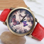 Quartz watch fashion red leather watch with gunmetal case and Roman numerals