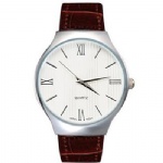 Silver alloy watch fashion brown leather watch