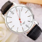 Quartz watch fashion black leather watch with up index