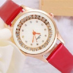 Quartz watch fashion leather watch with stone on dial for lady