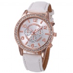 Quartz watch fashion white leather watch with diamond case