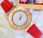 Fashion lady watch with IPG plating and red leather strap