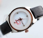 Fashion lady watch with black leather strap