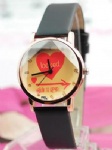 Fashion lady watch with black pu strap