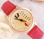 Fashion lady watch with IPG plating and red leather strap