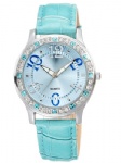 Fashion lady watch alloy case with stone blue leather strap