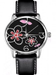 Fashion lady watch black leather strap watch hot selling in Europe