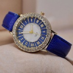 Quartz watch with stone and blue pu strap