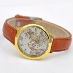 Fashion leather watch with IPG plating and leather strap