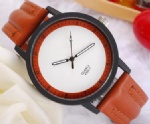 Brown leather watch white dial for men