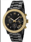Fashion diamond watch with black steel band