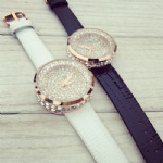 Fashion stone watch with pu strap