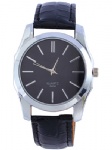 Square shaped alloy watch with leather strap