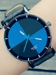 Fashion alloy watch with blue dial and PU strap