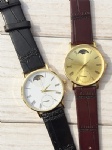 Fashion leather watch with phases of the moon and Roman numerals